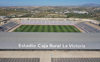 Los nuevos letreros del cambio de nombre del estadio Caja Rural La Victoria se producirá antes de final de mes