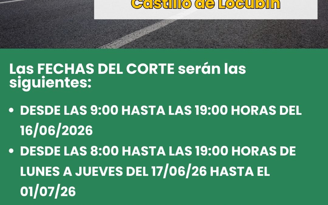 Corte temporal de la A-6050 en Castillo de Locubín desde este lunes por obras de rehabilitación del firme