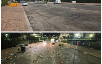 Los servicios de limpieza trabajan durante la noche para dejar Jaén a punto tras la celebración del título mundial