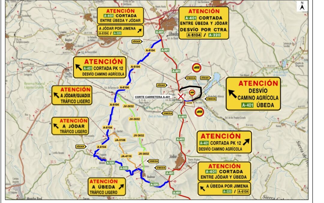 Estas son las alternativas tras el corte de tráfico desde hoy la carretera A-401 entre Úbeda y Jódar